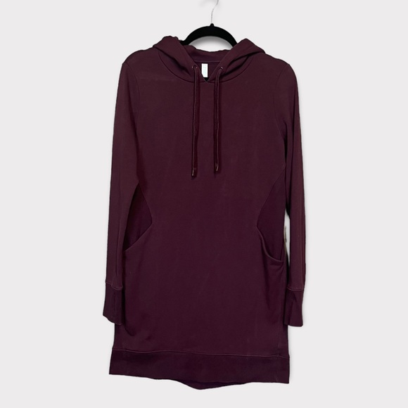 Athleta Dresses & Skirts - ATHLETA Triumph Sweatshirt Dress Size Medium Hooded Burgundy Purple Pockets